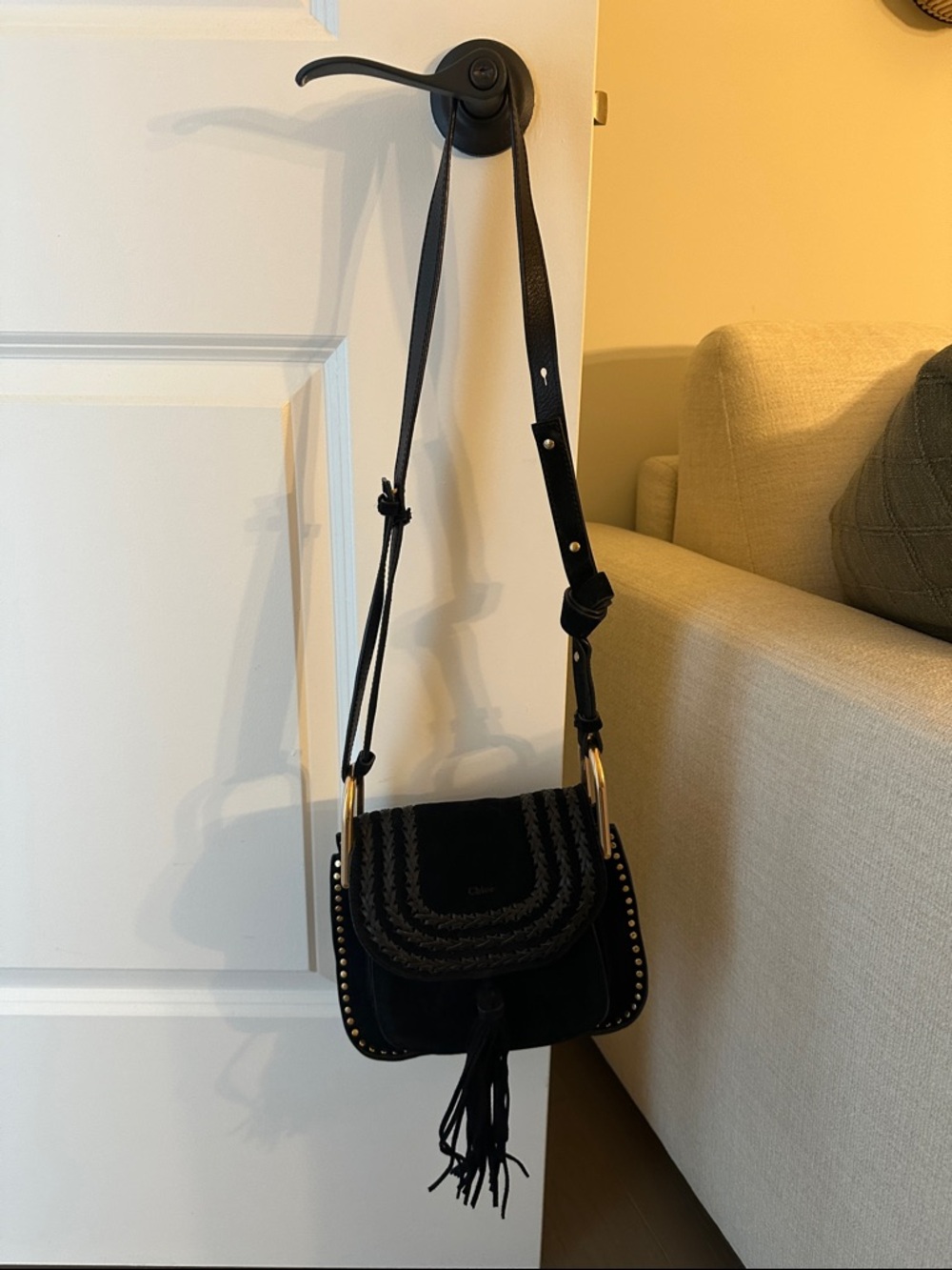 Chloè Black Suede Crossbody Bag with Tassel Trim
